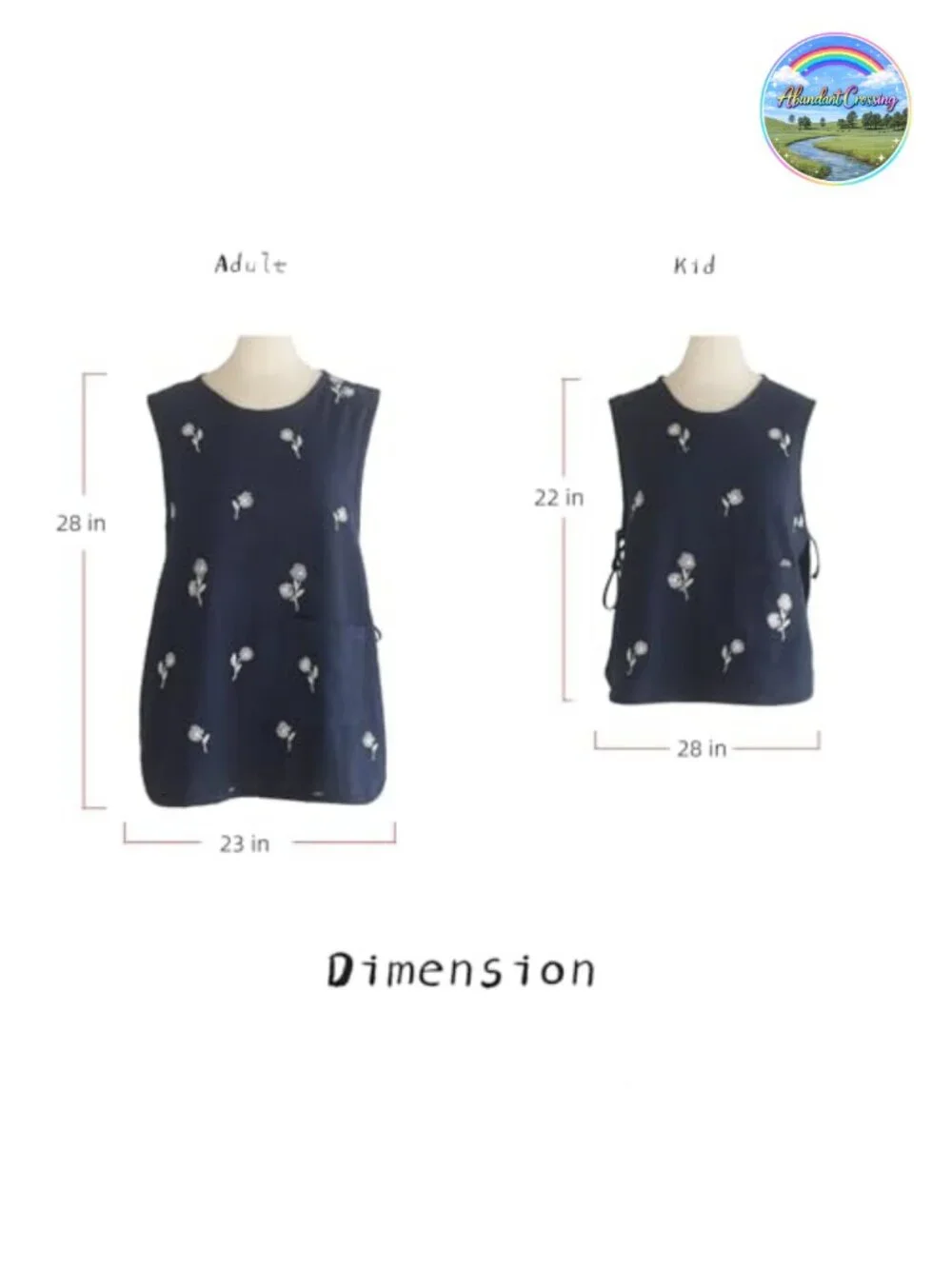Cotton Cobbler Apron with Pocket Embroidered Flower Side Tie Soft Lightweight